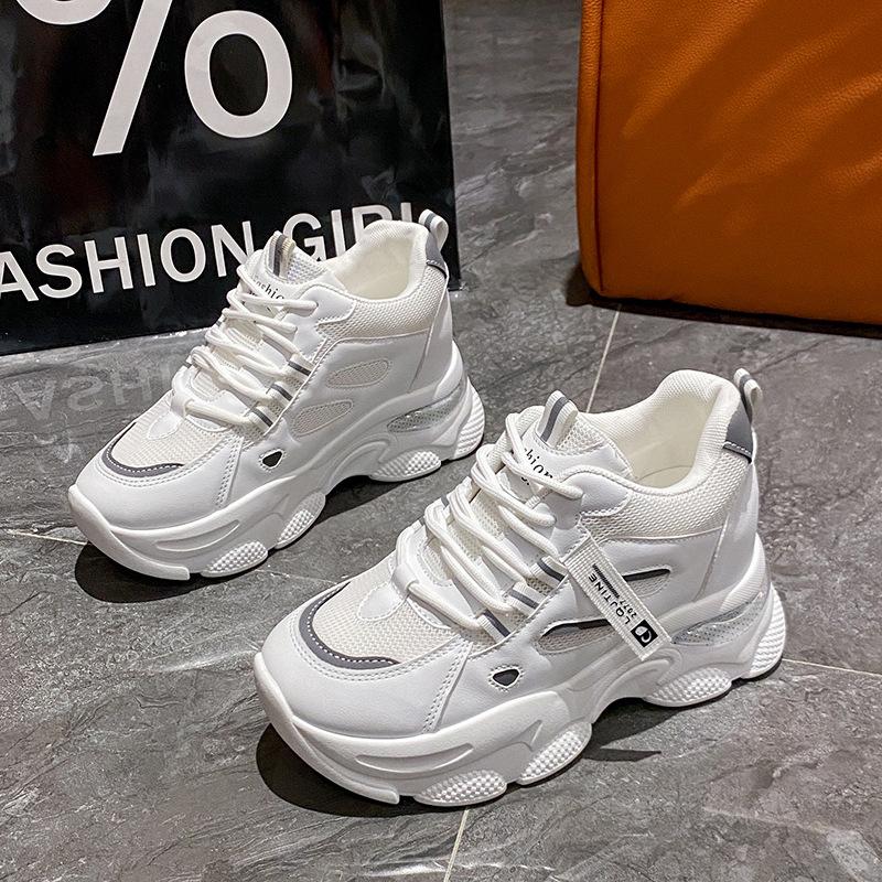 ins tide inner height-increasing shoes 2025 new spring and autumn dad shoes women's thick-soled running is not tired of feet little white sports shoes