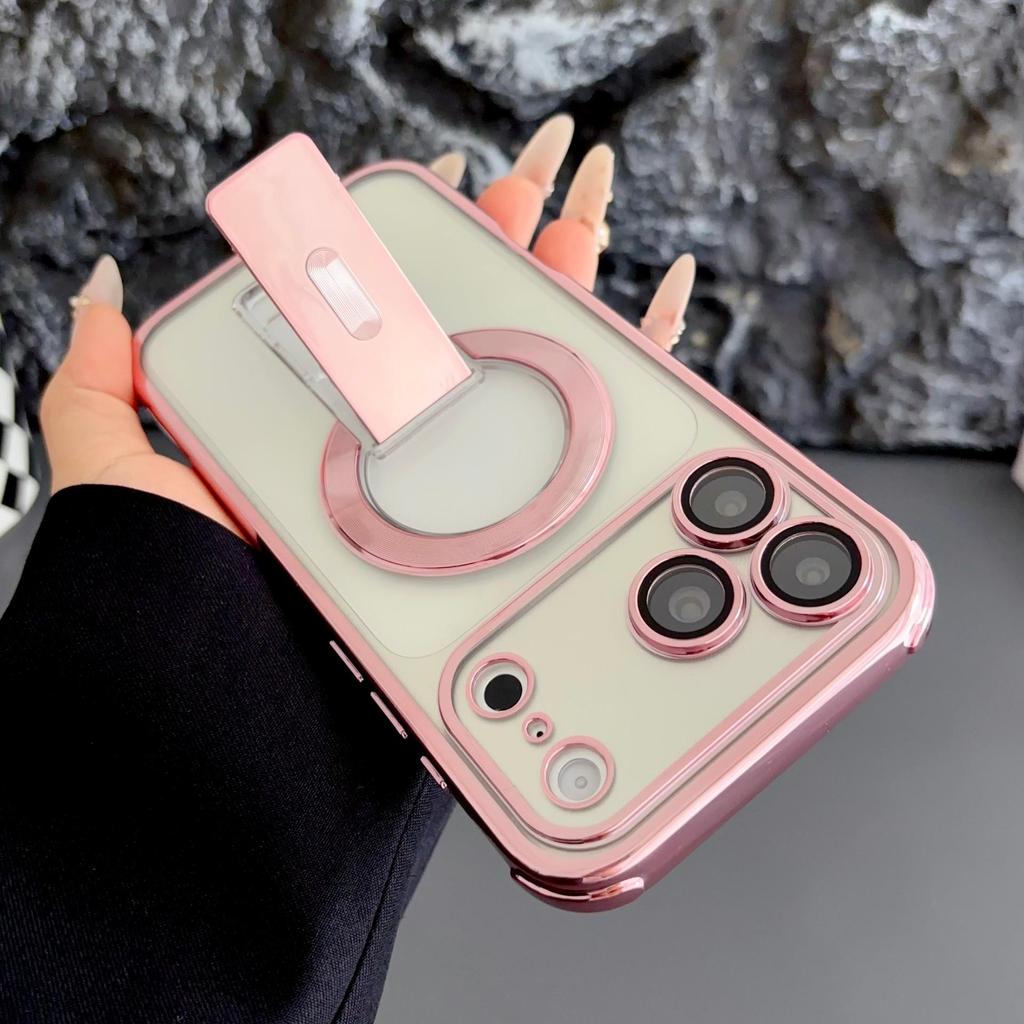 Compatible with iPhone 14-17: Invisible Magnetic Bracket Case, Drop-Proof Four-Corner Protection for iPhone 16 Pro Max.