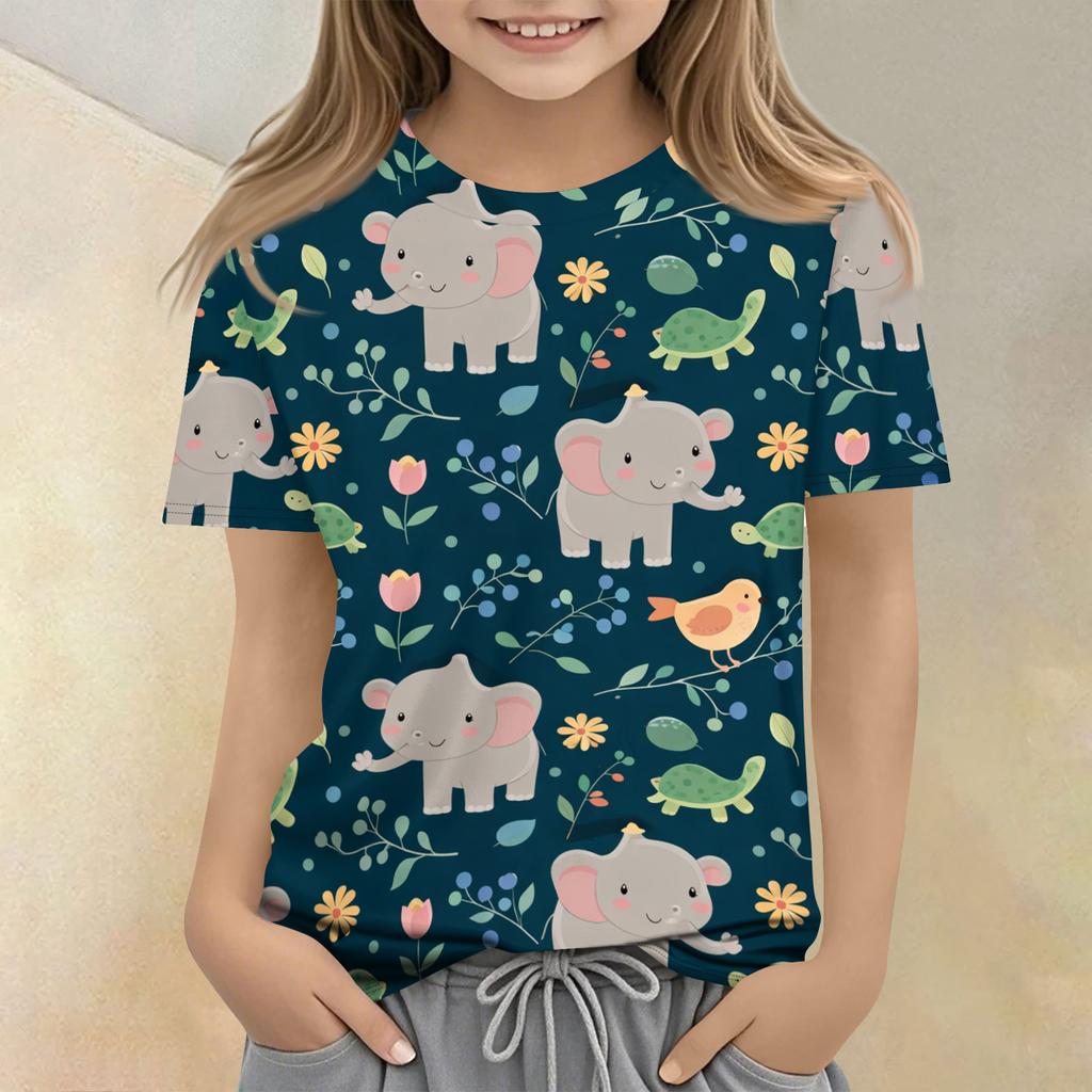 Children's Printed Round Neck Short Sleeved Casual T-shirt