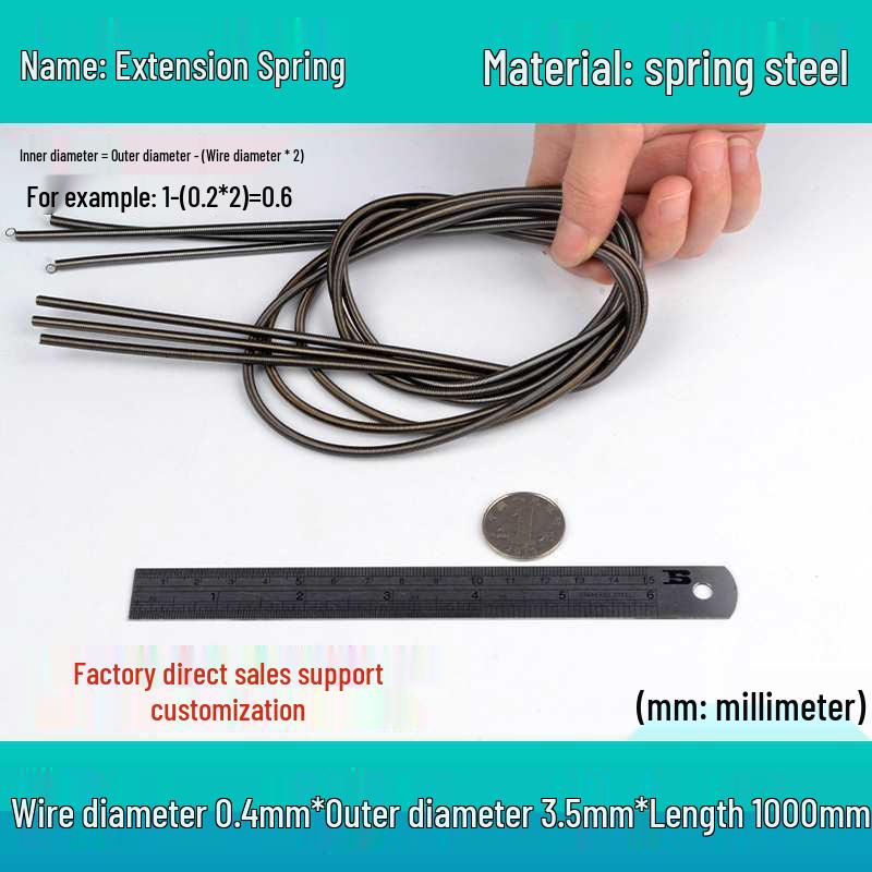 1m Spring Coil Extension with Hook - Strong Tensile Force, Thin Soft Sheath, for Tarpaulins & Sliding Doors
