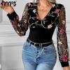 Women's Fashion Casual Spring Autumn Flower Pattern Print Long Sleeve V-Neck Blouses & Shirts