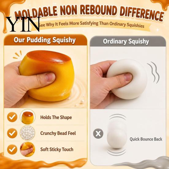 Hand Exercise Ball 1/2Pcs Stress Relief Crunchy Pudding Toy, Fake Caramel Squeeze Dessert Sensory Fidget Toy Simulated Gift for Adults Kids