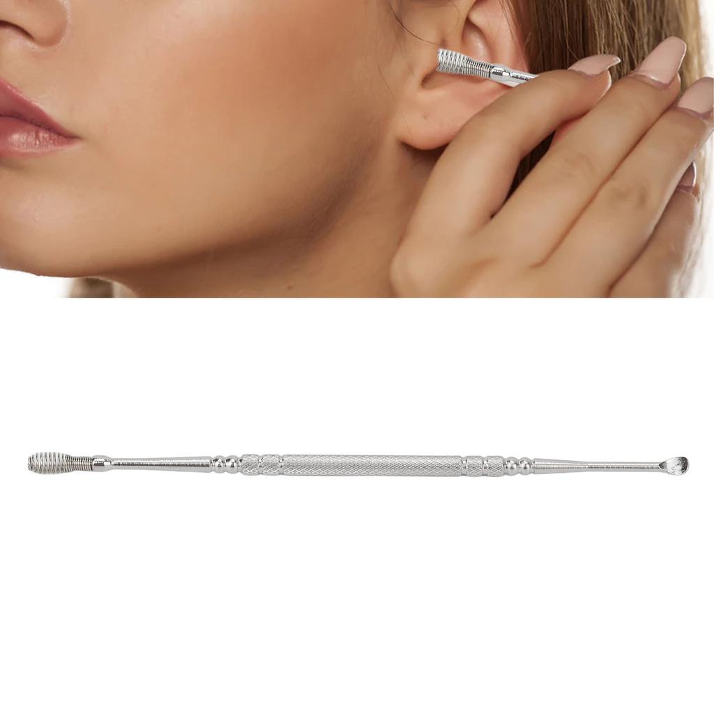 Ear Spoon Double Head Stainless Steel Ergonomic Design Relieve Itching Glossy Rounded Spiral Spring Ear Pick