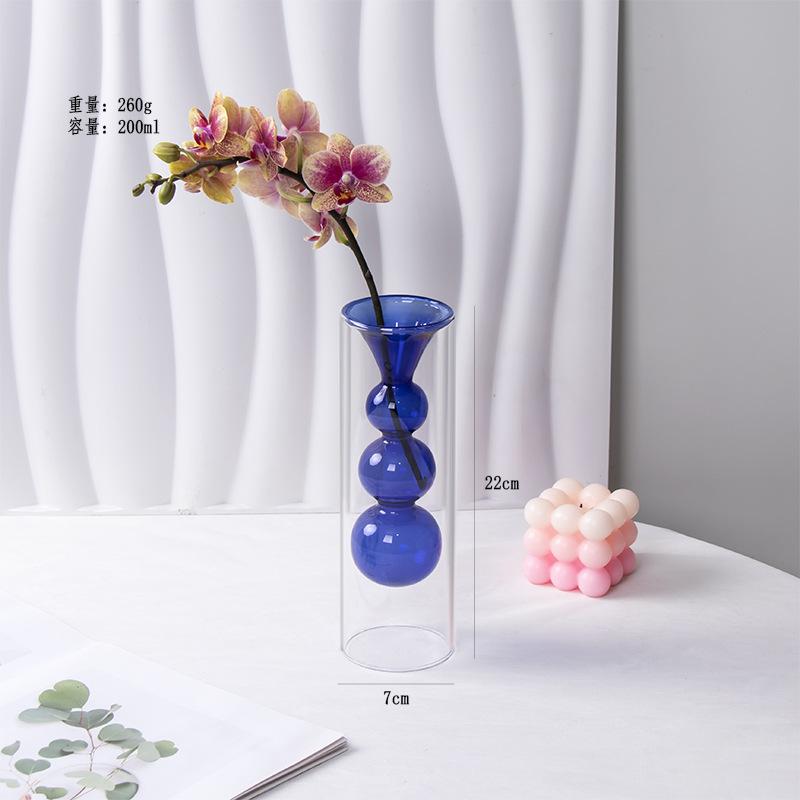 Colorful Double-layer Glass Vase, Vase Decoration Glass Vase Flowerpot Home Office Dining Table Decoration