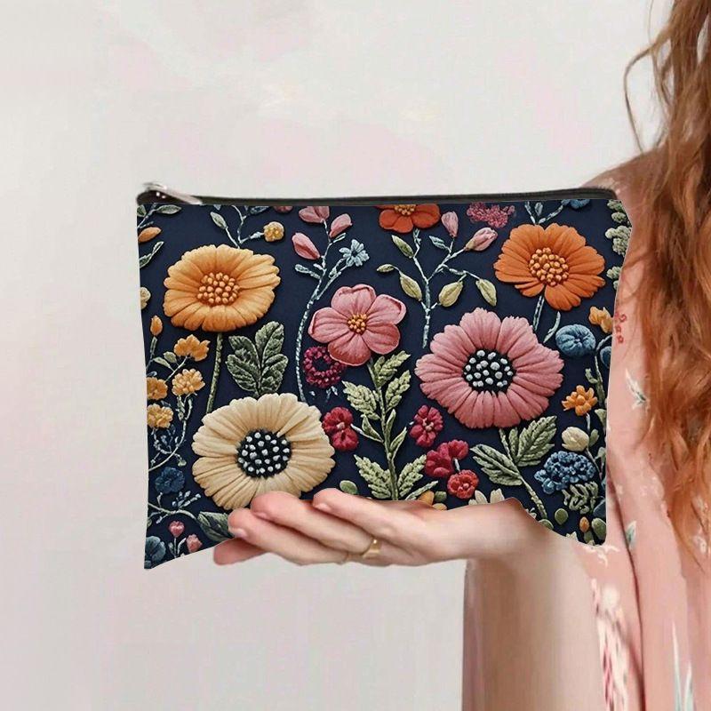 Çizgi film desenli harf baskılı makyaj çantası büyük kapasiteli öğrenci kalem kutusu kanvas dört köşeli çanta taşınabilir tuvalet çantası