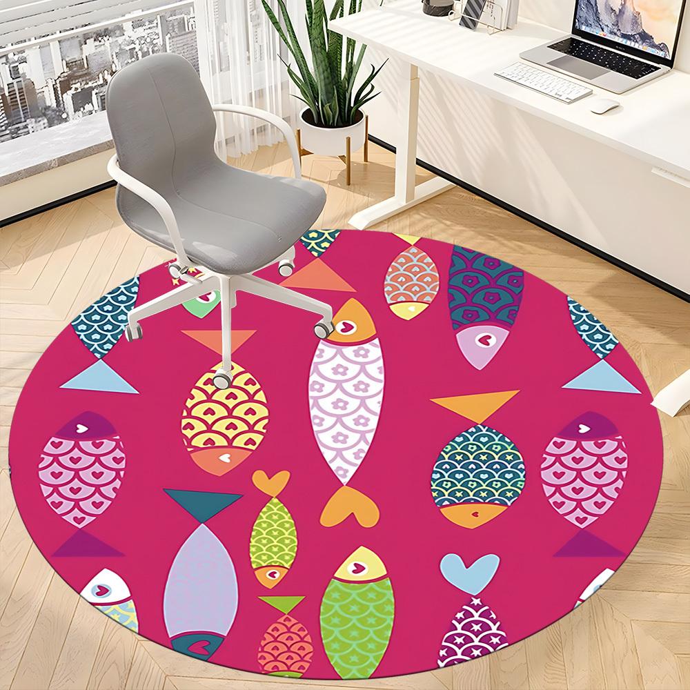 1pc Fishes Pattern Office Round Area Rug, Indoor Mat Suitable For Office, Under Office Chairs Bedroom Living Room Home Decor, Room Deco