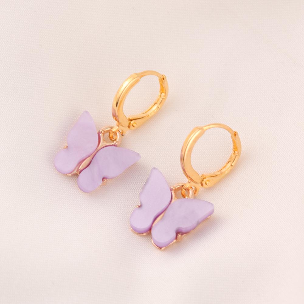 A Pair 2.5×1.3cm Alloy Ear Clip Earrings Acrylic Butterfly Shape Fashion Ear Hooks Diy Women Gift Jewelry Accessories