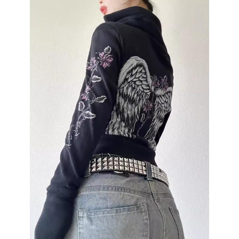 Mikina Y2k Street Gothic Mikina Vintage Flower Wings Potisk Mikina ve stylu Harajuku Mikina Mikina s dlouhým rukávem Bunda Outwear