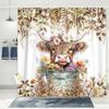 Gray Eucalyptus Highland Cattle Shower Curtain Watercolor Plant Flower Farmhouse Shower Curtain Plant Bathroom Curtain Set With Hook