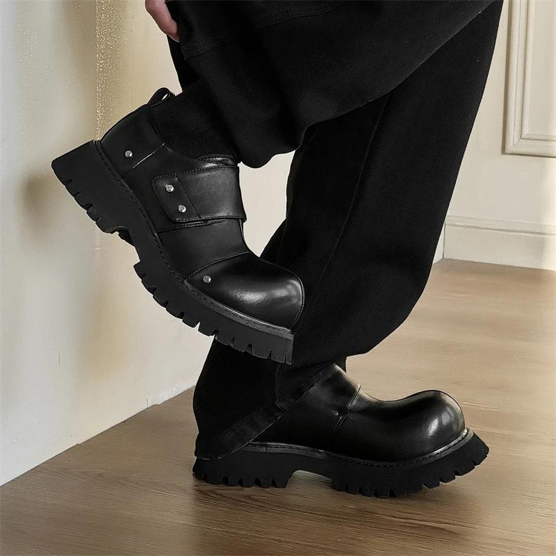 Modne Casualowe Buty Skórzane w Brytyjskim Stylu z Narzędziową Cholewką Płaskie Designerskie Skórzane Buty Oxford na Grubej Podeszwie Modne Biurowe Wsuwane Mokasyny