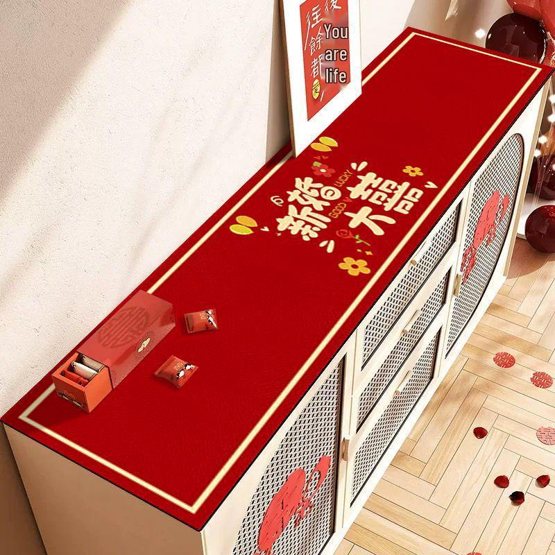 Red PVC Wedding Tablecloth & Shoe Cabinet Mat Set