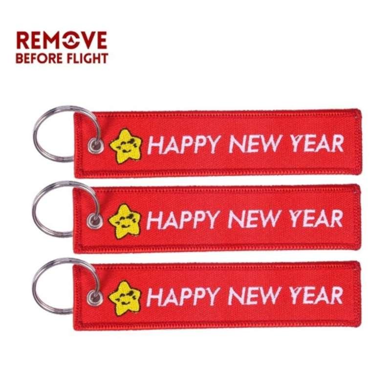 Odebrat před odletem Šťastný Nový Rok výšivka Tkané Tag Keychain Vánoční dárek