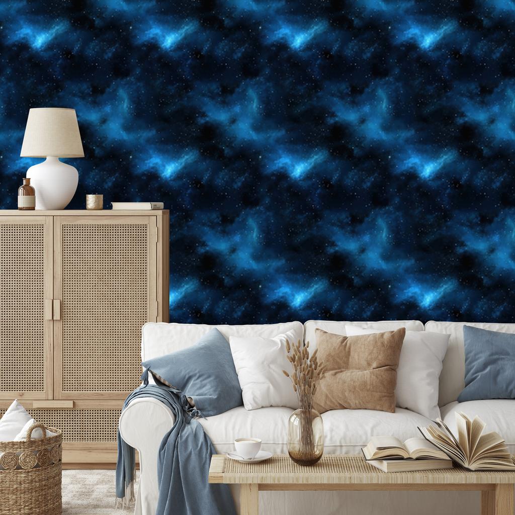 Watercolor Galaxy Wallpaper Navy Blue, Black, Blue and Azure 50x1000