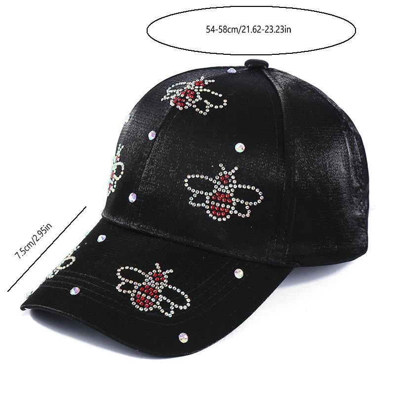 Stylish Rhinestone Bee Embroidered Baseball Cap - Distressed Denim Washed, Adjustable, One Size Fits Most, Sun Hat for Wom