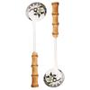 2Pcs/set Bamboo Wooden Handle Big Leaky Spoon Stainless Steel Tableware Long Handle Serving Spoon Fork Kitchen Cutlery Set