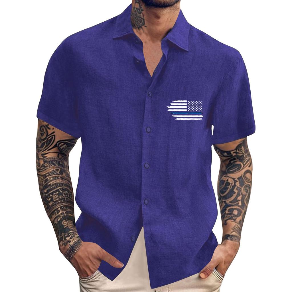 Men'S Casual Loose Short Sleeved Printed Shirt With Fashionable Lapel Top