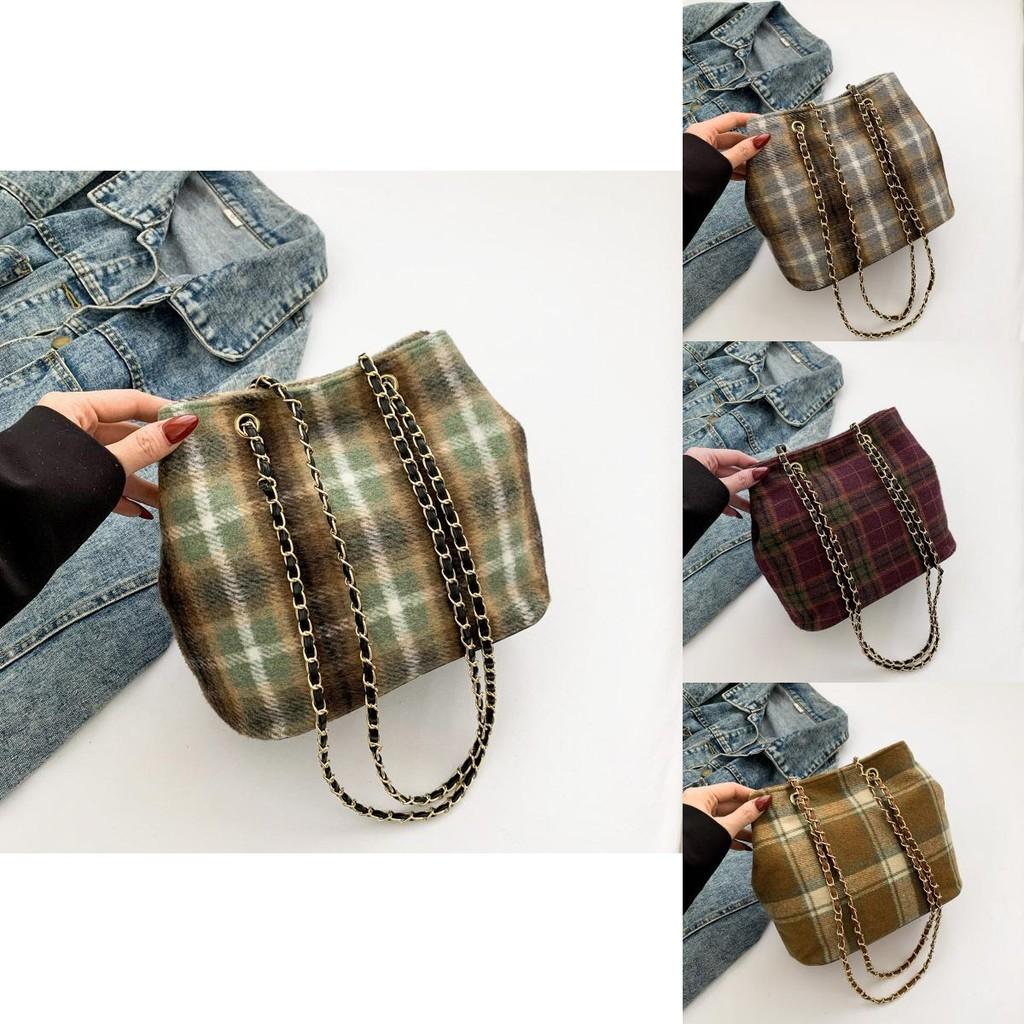 Elegant Plaid Women's Bucket Bag Soft Stylish Crossbody Purse For Casual Outfits