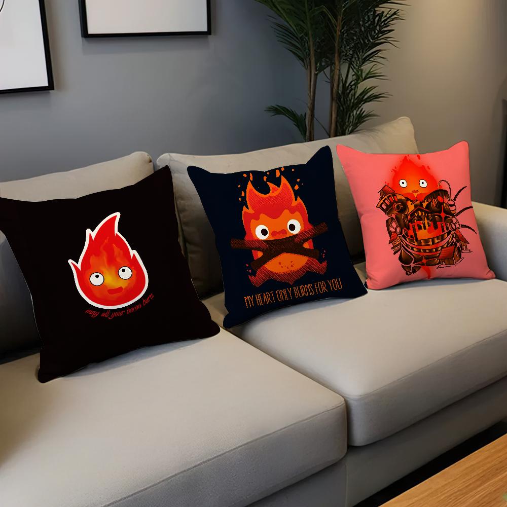 cushion cover Comfortable soft Pillow Cartoon Case for Sofa Living Room Home office Cute Decor C-Calcifer and Protective Covers