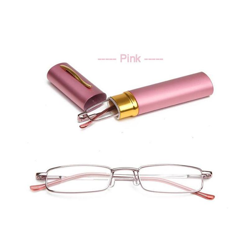 Eso Vision Mini Occhiali da Lettura Donna e Uomo Tubo Extra Piccoli Metallo Lettori Occhiali Nero Rosa con Custodia Penna Donna Uomo