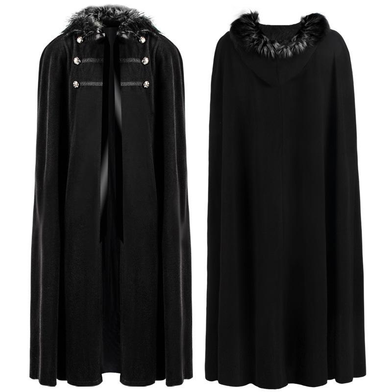 Płaszcz Gotycki Średniowieczny Retro z Kapturem Dwuwarstwowym i Futrzanym Kołnierzem