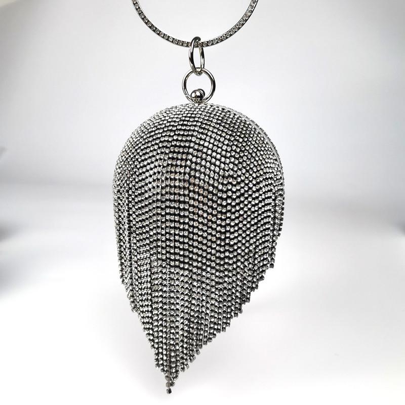 

New fringed clutch bag, rhinestone ball cosmetic bag, party dress with spherical dinner bag чёрный