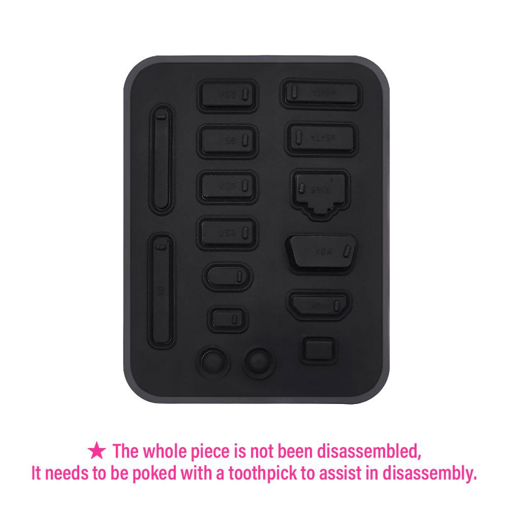 

SW 16Pcs/Set Silicone Dust Plug for Laptop Dust Covers Notebook Computer Port Dust Plugs Stoppers HDMI USB RJ45 Interface Cover чёрный
