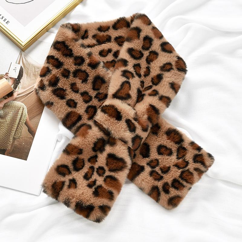 Fake Rabbit Fur Scarf Winter Warm Neckerchief Woman Leopard Print Neck Muffler Ladies Thick Scarves