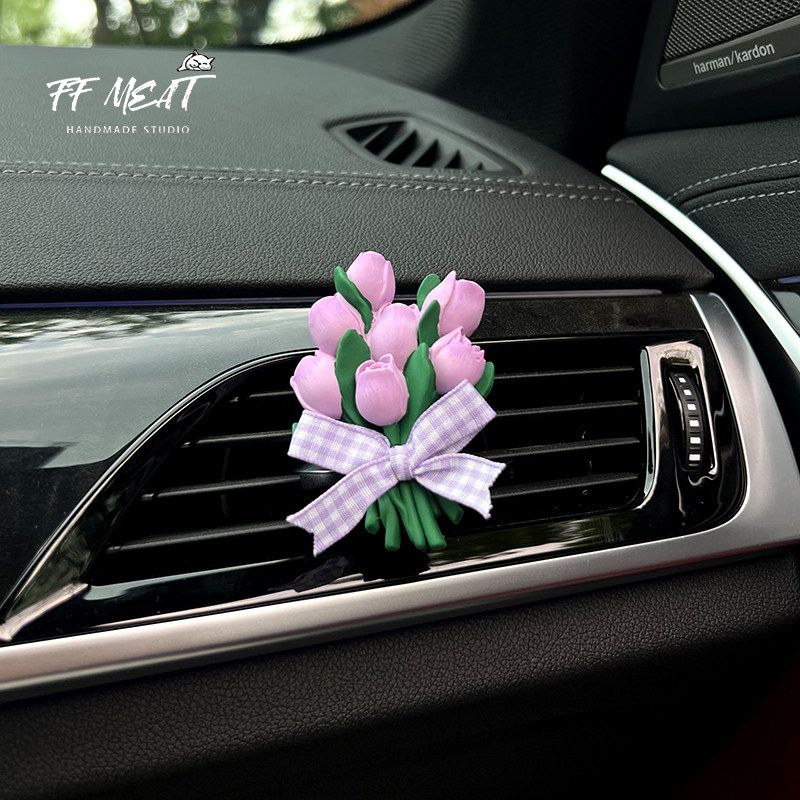 Car Air Freshener Pink Tulip Car Air Conditioning Vent Dashboard Decoration Aroma Diffuser Stone Goddess Gift