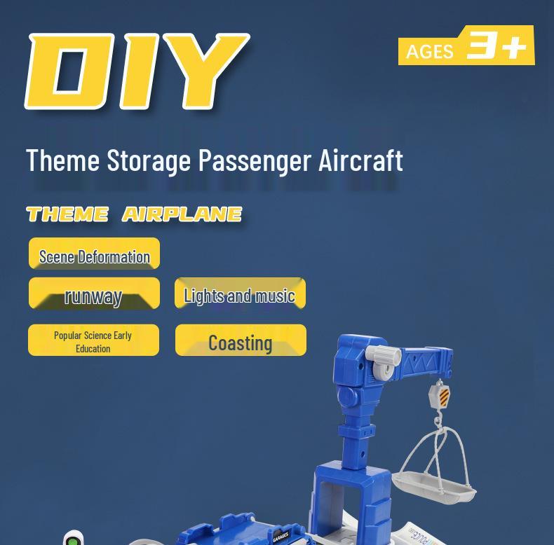 Children's Inertial Airplane Catapult Track with Golden Car and Music for Early Education