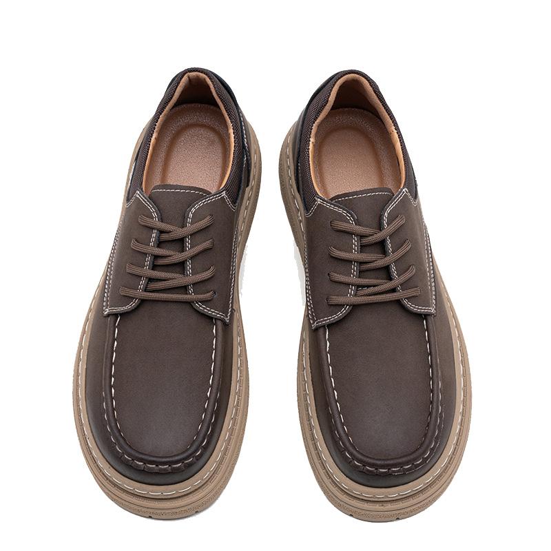 Fashion Men's Shoes 2024 Classic Basic Men's Casual Shoes Daily Outdoor Low Heel Male Sewing Round Toe Lace Up Trend Man Leather Shoes