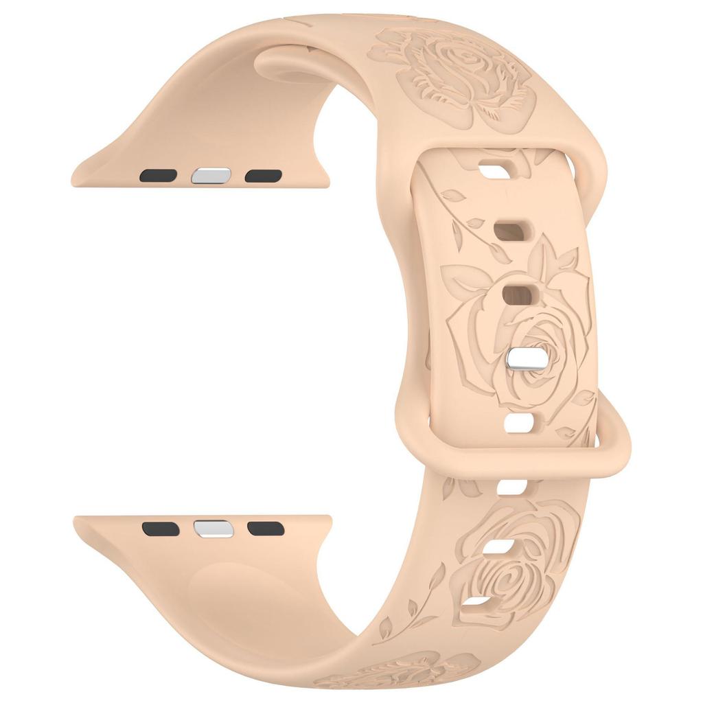 Apple Rose Pattern Silicone Watch Strap for 9th Gen Apple Watch, Laser Engraved Design with Eight-Shaped Buckle