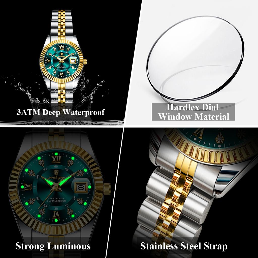 POEDAGAR Top Luxury Couple's Watches Luminous Date Classic Watches For Couple Quartz Stainless Steel Couple Watch Lovers Set+Box