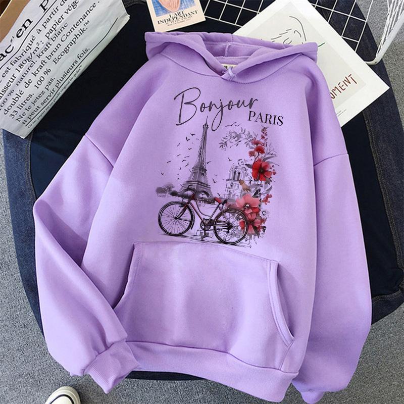 Fashion Bonjour Paris Text Print Hoodies 2025 Casual Vintge Y2k Sweatshirts Clothes Women Men Graphic Gothic Pullovers Hooded