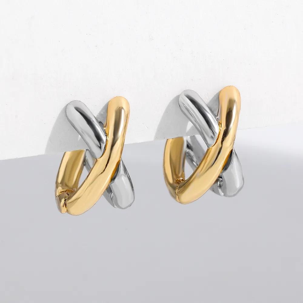 Minimalist Gold&Silver Plated Mix Stainless Steel Earrings for Women Double Layer C Shaped Small Hoop Earrings Jewelry
