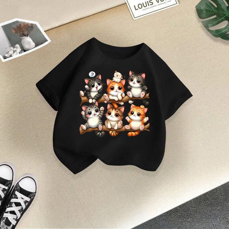 Children's Casual Short-sleeved T-shirt - Summer Girls' And Boys' Fashionable And Cute Cat T-shirt