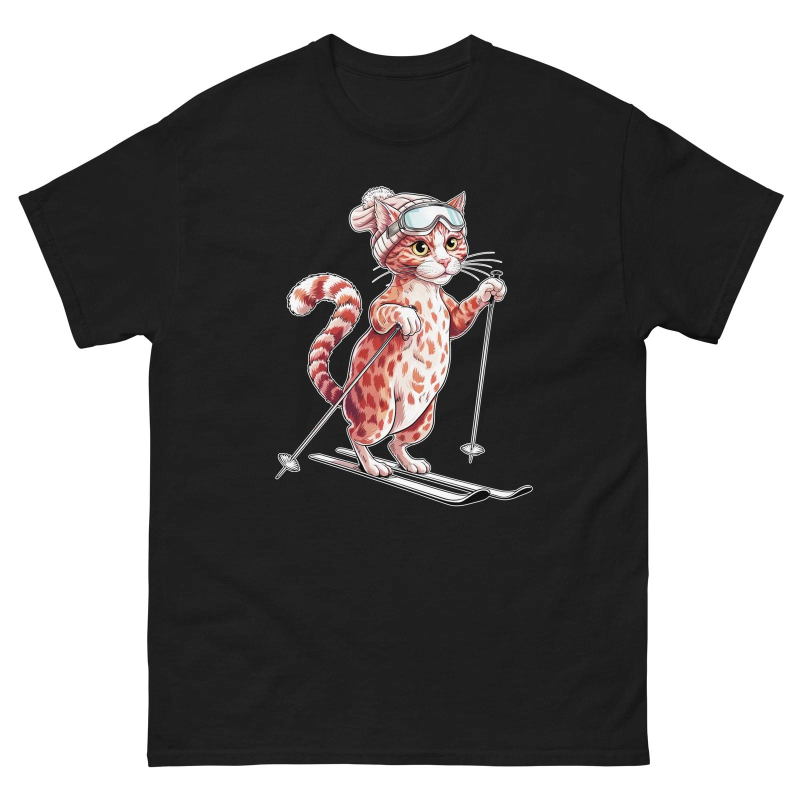Devon Rex Cat Skiing Fun Ski Skier Shirt T-Shirt S
