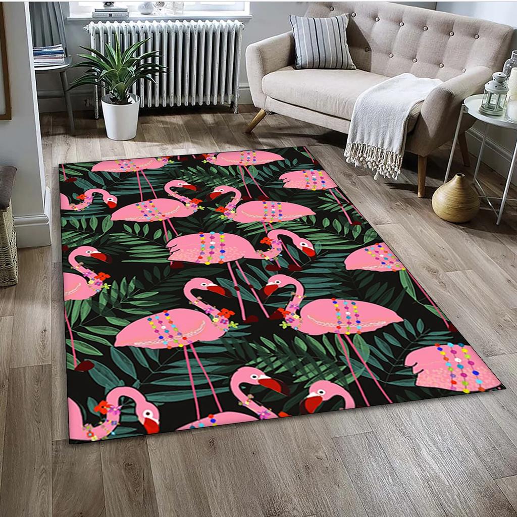 Tappeto Tappetino Decorazione per Casa Soggiorno Camera da Letto Divano Zerbino, Tappeto per Area Bambini Tappetino Antiscivolo con Uccello Flamingo Rosa Cartoon Foresta Pluviale