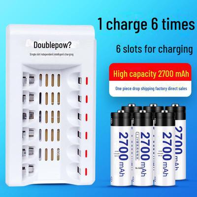 6-Schacht Smart-Ladegerät mit 6x 1,2V Akkus 2700AA