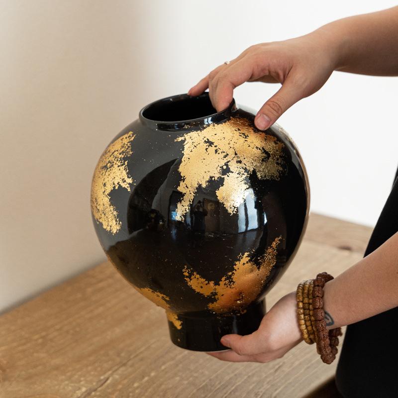 Golden Foil Decor Porcelain Vase Flower Arrangement Gold-plated Ceramic Vase Table Decoration Plant Pots Room Aesthetic Decor