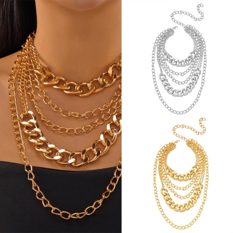 Exaggerated Thick Alloy Chain Necklace Modern Punk Style Layering Jewelry For Women Party Wear Comfortable