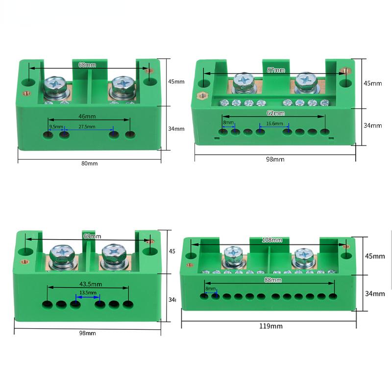Single Phase 2-in 4 / 6 / 8 / 12 Outgoing Terminal Box Household Distribution Box Junction Box Terminal Block 220 V