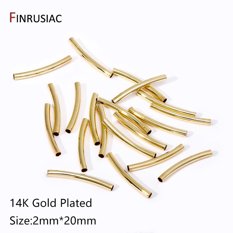 14/18k Gold Plated Brass Smooth Long Curve Tube Spacer Beads,20/30mm Tube Beads Connectors For DIY Jewelry Making Accessories