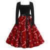 Women's Fashion Retro Long-sleeved Square Collar Christmas Printed Evening Dress