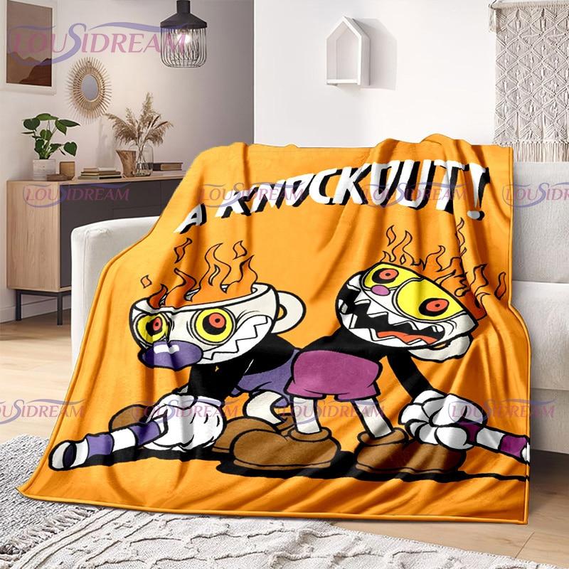 Cuphead and Mugman Print Throw Deka Kreslená hra Měkký plyšový fleece Lehká pohovka Funny Halloween Friend dárek