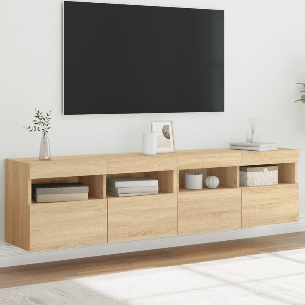 Wall Mounted TV Cabinets with LED Lights 2 pcs Sonoma Oak 80 x 30 x 40 cm