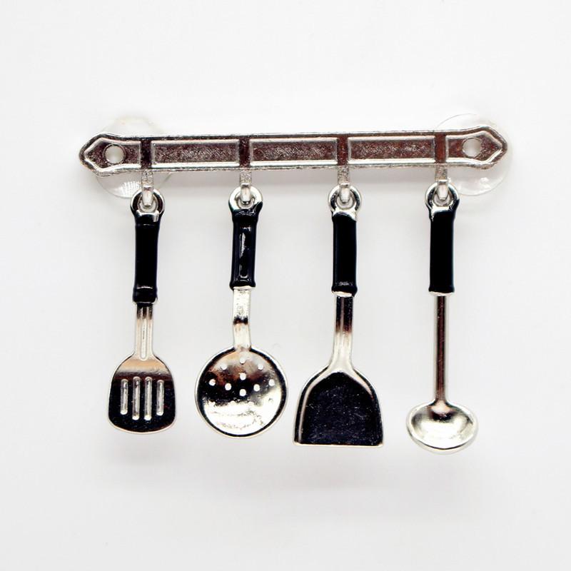 Puppenhaus Miniatur Zubehör Mini Schaufel Suppenlöffel Aufbewahrungshalter Set Küchenutensilien für Puppenhaus Dekoration