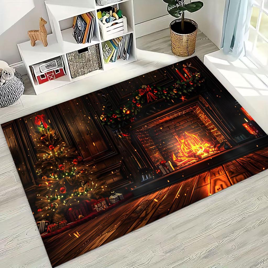 2026 New Merry Christmas Tree Santa Claus New Year Cartoon Carpet Rug for Bedroom Living Room Sofa Home Doormat Decor,Non-slip