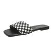 Flat Bottom Slippers Female Summer New Checkerboard Checkerboard Beach One Word Cool Slippers Female
