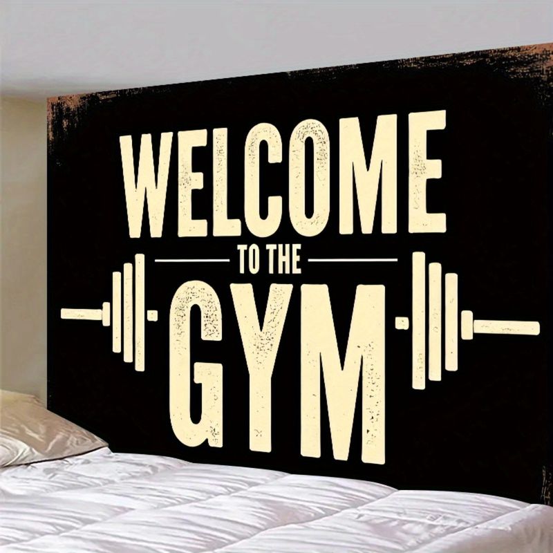 Retro Vintage Vintage Barbell Fitness Slogan Tapestry Wall Hanging Home Decor for Bedroom Living Room Dorm
