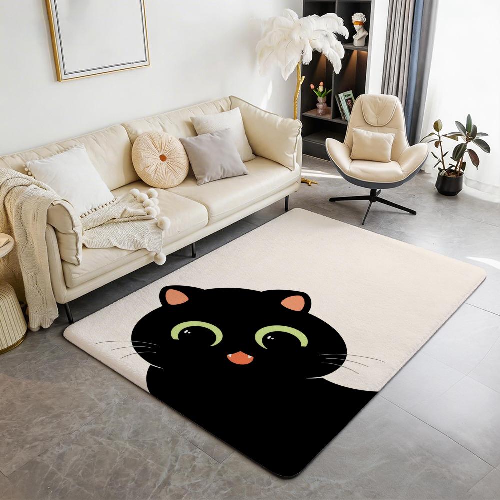 Cartoon Niedliche Schwarze Katze Kawaii Fußmatte Eco Flanell Fußabtreter Rutschfest Geruchlos Innenboden Teppich Weicher Kurzer Plüsch Hausmatte